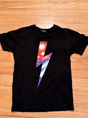Neil Barrett Kids Black Short Sleeve Tee with Multicolor Lightning Bolt